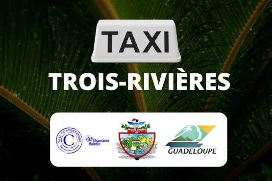 logo officiel taxi trois-rivières sur fond tropical avec partenaires locaux