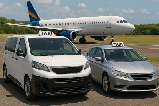véhicules de taxi à deshaies garés près de l’aéroport
